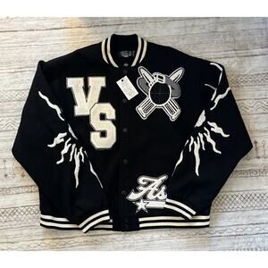 Vale Supply Varsity Jacket Black with Embroidered Patches Design Streetwear XXL